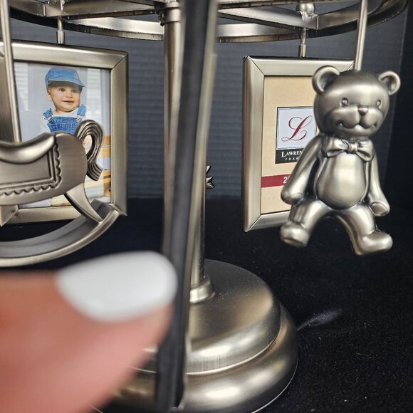 Lawrence Frames Musical Carousel Frame Wind-Up Holds Three 2" X 3" Photos. In Bo - Picture 8 of 11